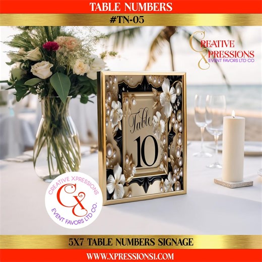 Elegant Black & Gold Table Number 9 | 5x7 Digital Download | Ivory Floral and Pearl Wedding Table Sign | Luxury Event Decor - Etsy