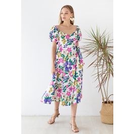 Floral Painting Wrap Dress in White