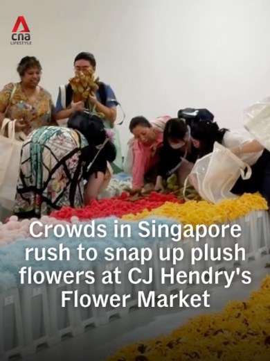 🌻 Crowds were seen rushing to snap up plush flowers at Australian artist CJ Hendry's immersive Flower Market exhibition at the IMBA Art Gallery in Gardens by the Bay on Wednesday (Jun 10). According to a report in 8world, locally featured and popular flowers were sold out instantly upon opening. Organisers said it will replenish sold-out flowers as needed. The Flower Market runs from now till Jun 14. Entry is free and visitors are able to create their own bouquets, with the first flower complim