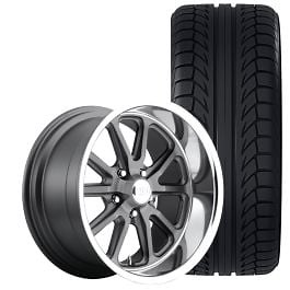 US Mags 17"X7" Rambler Wheel/ Tire Package Mustang 65-73 Textured Gray W/ Diamond Cut Lip