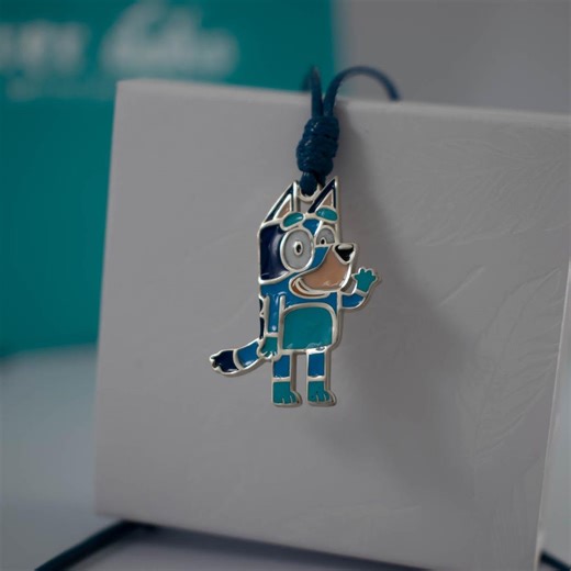 Blue Enamel Cartoon Dog Necklace in Sterling Silver, Handmade Kids Jewelry Inspired by Bluey Style, Adjustable Cord Gift - Etsy
