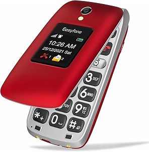 Easyfone Prime-A1 Pro GSM Seniorenhandy Klapphandy ohne Vertrag, Großtasten Mobiltelefon Einfach und Tasten Notruffunktion | Hörgeräte kompatibel | Taschenlampe und Ladestation (2G, Rot)