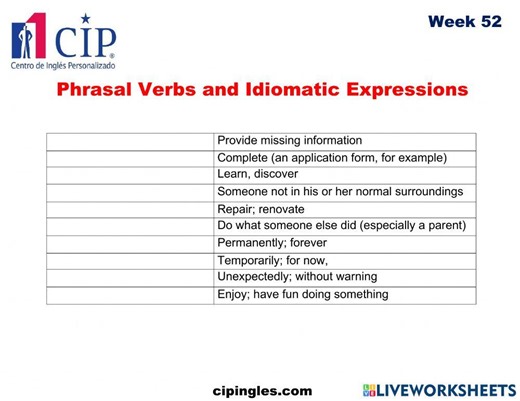 Phrasal Verbs and Idiomatic Expressions Week 52 worksheet