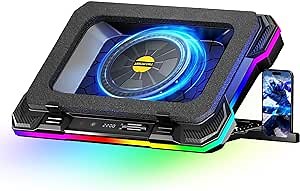 Gaming Laptop Cooler, RGB Laptop Cooling Pad with Turbofan, Infinitely Variable Speed,4 in 1 USB, Seal Foam for Rapid Cooling Laptop Over 15.6inch - K1, Blue