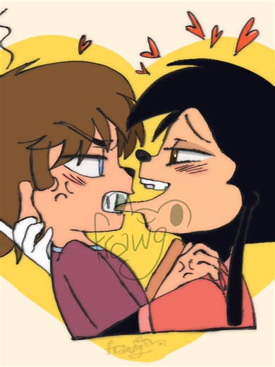 Kiss Me! || I drew this one last night a little after my previous post but I wanted to save it for today. I used a base that I found on Pinterest (idk the original artist's name tho). I think this turned out really cute! This base was pretty fun and easy and I used a new pen I found, tho I might not use it very often cuz it's not what I expected. || #fanart #speedpaintdigital #goofymovie #aegm #pinterest #maxgoof #maxgoofymovie #clipstudiopaint #clipstudiopaintex #bradleyuppercrustiii #lazy #bra