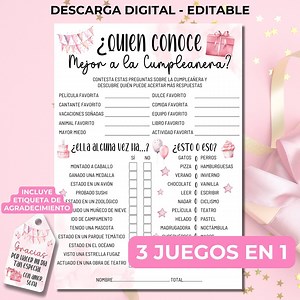 ¿Quién conoce mejor a la cumpleañera? Juego de Cumpleaños Editable e Imprimible en Rosa, Juegos para Fiestas de Jóvenes y Adolescentes - Etsy España