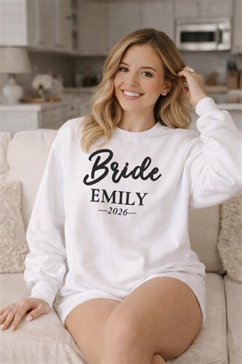 Custom Bride Sweatshirt With Name & Year, Personalized Wifey Crewneck, Wedding Morning Outfit for Bride - Etsy
