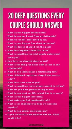 20 Deep Questions Every Couple Should Answer MidGeo #couplegames #connection #love