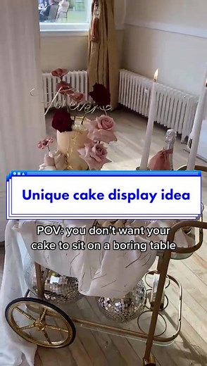 A unique way to display your wedding cake 💓🪩🍰 #weddingcake #weddingcakegoals #weddingdisplay #weddingdecor #weddingideas #modernbride #modernwedding