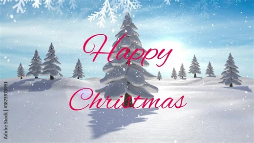 Animation of christmas greetings text and snow falling over winter scenery