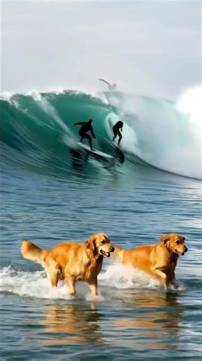 a very big 🌊 wave was wet all people and dogs#viral #DreamScreenAI