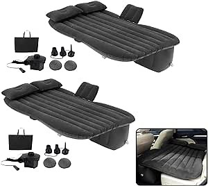 VaygWay Inflatable Car Air Mattress – 2 Pk Air Bed with Pump Kit –Portable Back Seat Travel Air Mattress – Camping Vacation Blow up Bed Cushion - Sleeping Pad with 2 Pillows - Universal Car SUV Truck