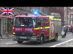 Fire engine responding with classic hi-lo siren and lights - London Fire Brigade
