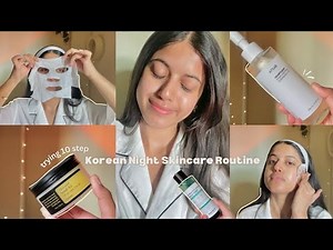 i tried *10 steps korean night skincare* routine🌟🌷 using viral korean skincare products 🎀