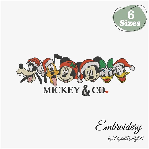 Mickey & Friends Embroidery Design File, Disney Mickey Co Christmas, Instant Download, Xmas Embroidery, Machine Embroidery-6 Sizes - Etsy