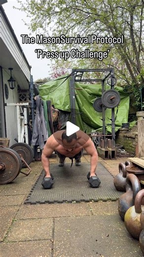 Michael Mason on Instagram: "Simple and effective! Join in this challenge and see how many good press-ups you can do. Set a metronome to 60BPM and press-ups to the tempo. When you can’t complete another full push ups - that’s the end! Tag me in your reels and stories. You can do with or without the dumbell handle - with DB you’ll go lower but easier on hand position. Great way to incorporate Time Under Tension Protocol and makes doing press-ups more effective! The MasonSurvival Protocol FIT AT 6