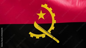 Angola flag. Angolan flag waving in the wind. Full screen, flat, cloth material texture. National Flag. Loopable. Looping. CGI graphic animation HD