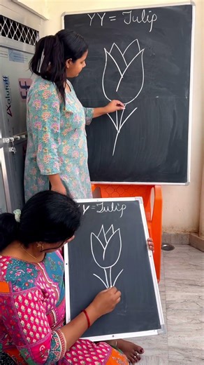 YY = Tulip flower drawing Tutorial by mother and daughter step by step for beginners #shorts