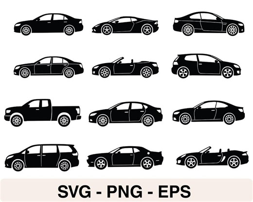 Car SVG Bundle, Black & White Silhouette Clipart for Cricut, EPS PNG Download - Etsy