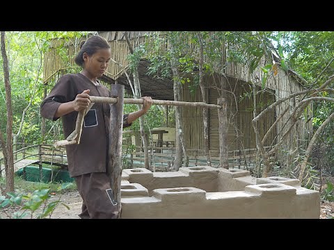 Beautiful Girl Build Water Well for Bamboo Villa, Live Off Grid