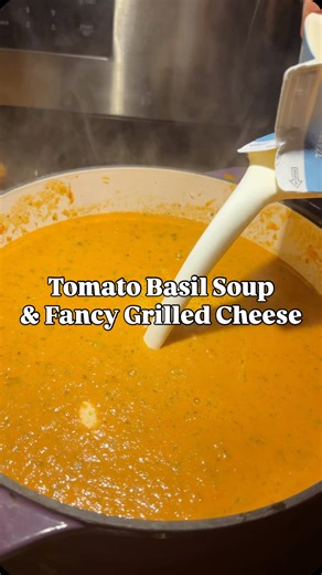 Emily Rose on Instagram: "Tomato Basil Soup & Grilled Cheese, holy f. Soup 👇🏼 (I made an extra large portion, recipe below reflects an average pot of soup) - 2lb Roma Tomatoes (I combined multiple kinds cuz it’s not that serious) - 1 bulb garlic with the tomatoes in the oven - 1 Jalapeño Chili Olive Oil (generous drizzle) Basil Olive Oil (lots) Sea Salt & Pepper, eyeball it. You can do. 375 for 45-50 minutes - 3 tbs salted butter - 2 Shallots - 6 garlic cloves - Fresh Thyme (till it looks like