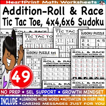 Roll and race addition to 10 | 4 x4 , 6 x 6 Sudoku | Tic Tac Toe Fun Math Games
