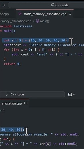 Static Memory allocation | #C++ | #coding | #shorts | #subscribe | #trending