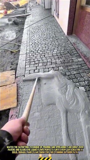 Best of cement pouring process into cobblestones for finish a beautiful path #dailywork #satisfying