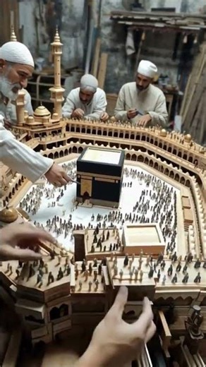 “Arabic Craftsmen Creating Large Wooden-Style Masjid Al-Haram & Kaaba Miniature | Real Art”🕌🕌♥️♥️✍️🕌
