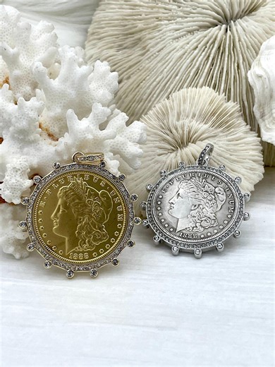 Reproduction Coin Pendant, Morgan Peace Dollar Pendant, Coin Bezel, Vintage Coin Pendant, Antique Coin Bezel With CZ. 2 Style Fast Ship - Etsy