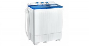 26lbs Portable Semi-Automatic Twin Tub Washing Machine with Drain Pump - Costway
