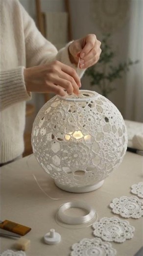 She Turned Lace Doilies and a Balloon Into a Luxury Pendant Lamp! #diycrafts
