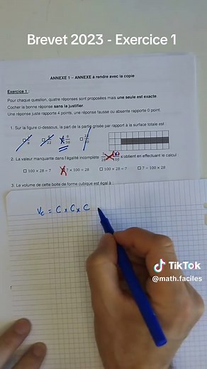 Correction du Brevet de Maths 2023 - Exercice 1