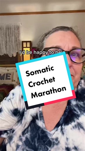 Watch me crochet an entire six day chunky throw in 8 1/2 minutes. I wanted to do a crochet marathon so I could demonstrate and talk about the somatic practices that I use to crochet safely. When you crochet for long periods of time at a stretch, you must take proactive measures to take care of yourself so that you don’t end up in pain or injured. I am a somatic practitioner with expertise in body awareness and movement efficiency. On my Crochet marathon, I showed and talked about some of the inj