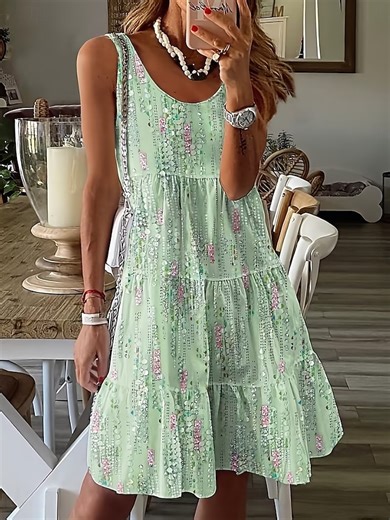Women's Mini Dress Petite Dress Sundress Shift Dress Tank Dress Active Tropical Fashion Outdoor Vacation Holiday Regular Fit Floral Bohemian Sleeveless U Neck Pink Blue Green Summer Spring 2025 - $25.99