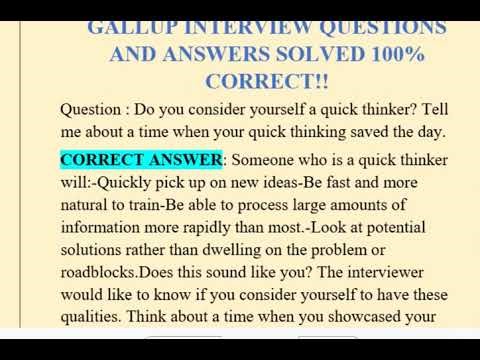 GALLUP INTERVIEW QUESTIONS AND ANSWERS SOLVED 100% CORRECT!!
