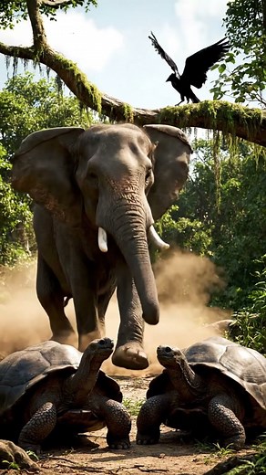 elephant saved turtle from crow #shortsfeed #youtubeshorts