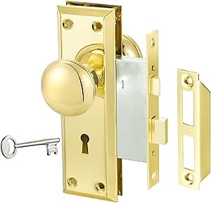 3 Pack Mortise Lock Set for Interior Door, Antique Door Knobs Gold Door Knob with Lock and Key, Vintage Mortise Keyed Lock Set