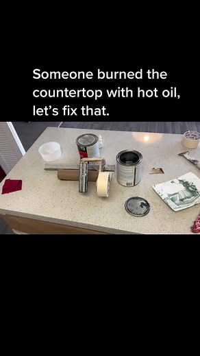 Burnt countertop oatch and resurface #fyp #resurface #beforeandafter #construction