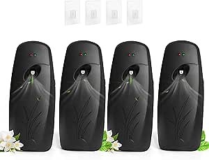Automatic Air Freshener Dispenser 4-Pack,Histely Auto Air Freshener Spray Dispenser Wall Mounted or Tabletop Battery Powered w/Interval Spray Setting, Black