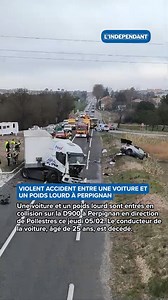 Un accident de la route s’est produit peu après 10 heures ce jeudi 5 février 2026 à Perpignan. Une voiture et un poids lourd sont entrés en collision sur la route départementale 900, à hauteur de la sortie de Perpignan en direction de Pollestres. Le conducteur de la voiture, âgé de 25 ans, est décédé. | L'Indépendant