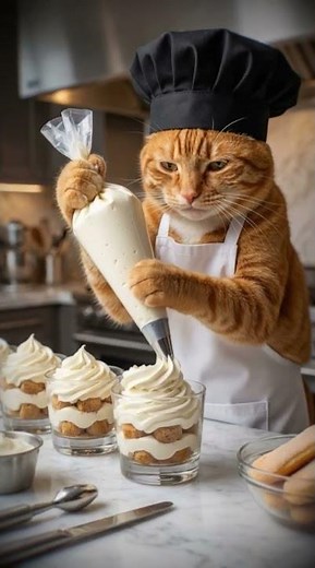 Gordon Catsey Makes Mini Tiramisu Cups ☕✨ #cat