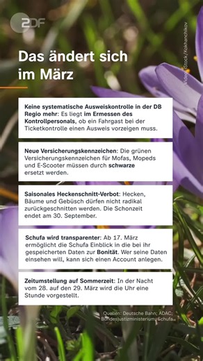 Bahn-Kontrolleure fragen nicht mehr systematisch nach dem Ausweis und die Schufa gewährt mehr Einblick in die bei ihr gespeicherten Daten - im März stehen wieder eine Reihe von Veränderungen an. | ZDF heute
