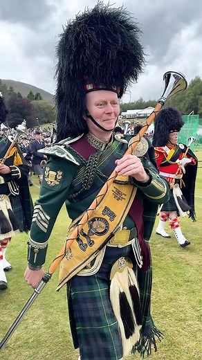 The magnificent sight and sound of the massed pipes and drums, led by their Drum Majors, playing The Green Hills of Tyrol and When the Battle's o'er on the march. This was during the 2025 Braemar Gathering Highland Games in September 2025 in Deeside, Scotland and shows how close the bands are to the public. The pipe bands were led by leading Drum Major Roland Stuart, and taking part were Ballater & District Pipe Band, Huntly & District Pipe Band, Lonach Pipe Band, Kintore Pipe Band, Blairgowrie,
