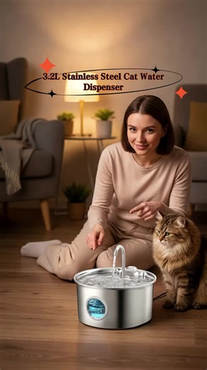 Stainless Steel Cat Water Dispenser, 3.2L/108oz Large Capacity, Ultra-Quiet Design, 3 Filters, Spine-Friendly, Transparent Window #waterfilter #waterbottles #selfcleaninglitterbox #smartpetfountain #petcleanupessentials #waterpurifier #automaticcatfeeder #petproduct #dogwaterbottle #dogbowls