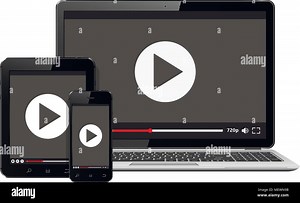 Modern digital devices with video player on screen. Isolated on white background, Vector illustration Stock Vector Image & Art - Alamy