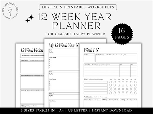 12 Week Year Planner Printable for Happy Planner Classic 90 Day Goals Template 12 Week Planner Quarter Planner Goal Setting Printable - Etsy