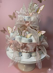 Butterfly Diaper Cake, Pink Baby Shower Centerpiece, Pamper Swaddlers