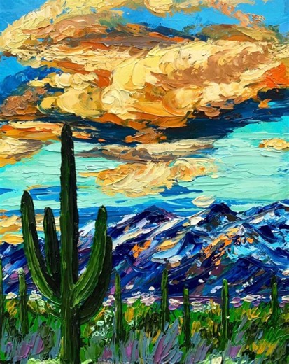 Saguaro Cactus Oil Painting: Arizona Desert Landscape Art, 8x10 - Etsy