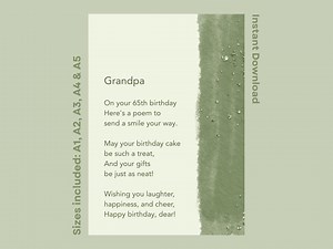 65th Birthday Poem for Grandpa: Printable Keepsake Gift (digital Download, PDF Files A1-A5) - Etsy UK